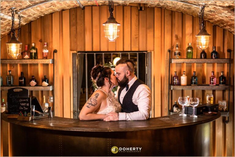 Bride and Groom in the Vault 52 bar at Windmill Village Hotel