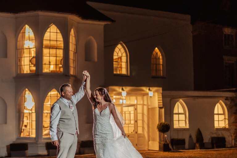 Twilight Wedding Photography Warwick House with bride and groom